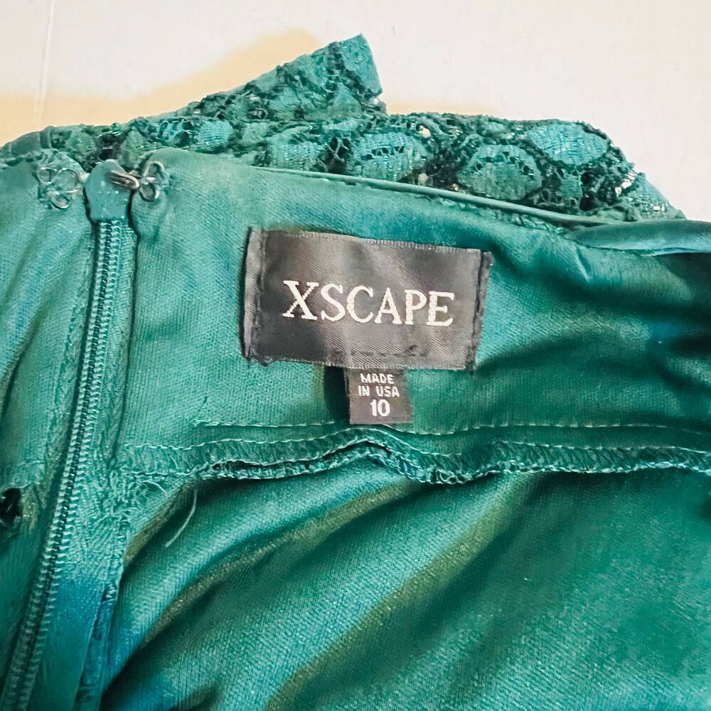 Xscape Lace High Neck Sheath Dress Size 10 Green - Picture 4 of 7